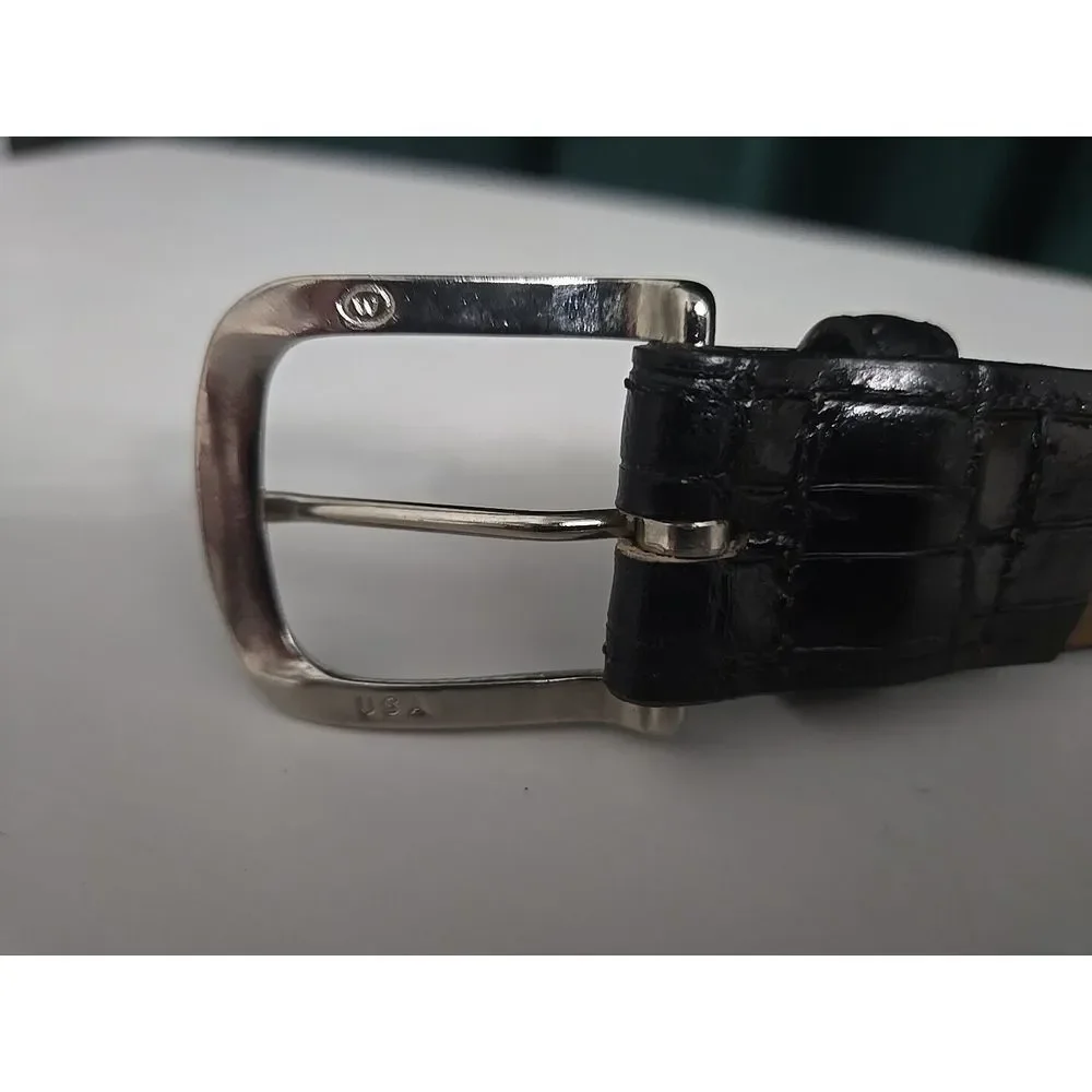 Bill‎ Blass Size 42 Black Embossed Leather Belt  #272658 Made in USA